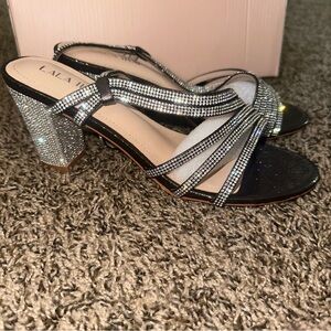 Elegant Black and Silver Heels with Crisscross Straps
